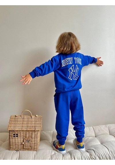 Jolly Kids Erkek Çocuk Yazı Baskılı Sweatshirt Takım Mavi