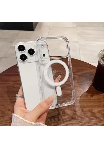 Apple iPhone 17 Pro Max Uyumlu Yumuşak Magsafe Kablosuz Şarj Destekli Şeffaf Kılıf Kamera İçin Yükseltilmiş Çerçeve
