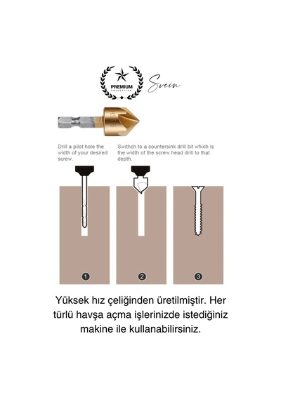 Premium Titanyum Kaplama 6'lı Kırılmaz Uçlu Paslanmaz Ahşap Sac Metal Havşa Açma Matkap Uç Seti
