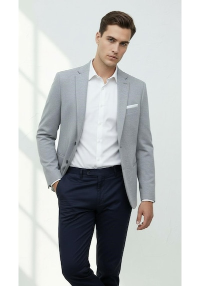 Plus Scorpion Erkek Esnek Kumaş Slim Fit Blazer Ceket Günlük & Ofis Şıklığı Açık Gri