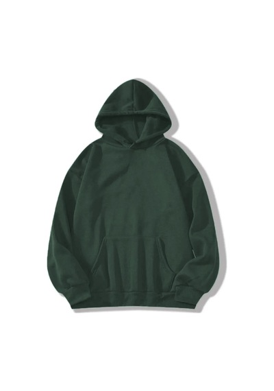 Erkek 3 İplik Pamuklu Kapüşonlu Kanguru Cepli Sweatshirt Hoodie - Koyu Yeşil Koyu Yeşil
