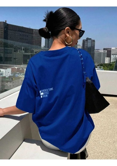 Kozia Outdoors Malkoçbey Cherısh Tıme Baskılı Overisze Unisex Basic T-shirt Saks Mavi Kozia Outdoors Malkoçbey Cherısh Tıme Baskılı Overisze Unisex Basic T-shirt Saks Mavi