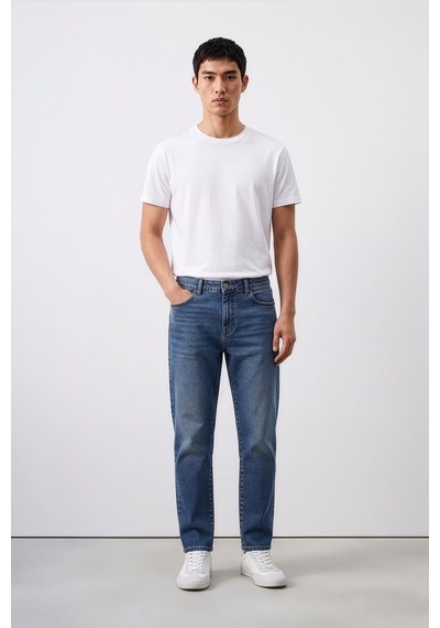 Erkek Straight Fit Düz Kesim Jean Pantolon Mavi