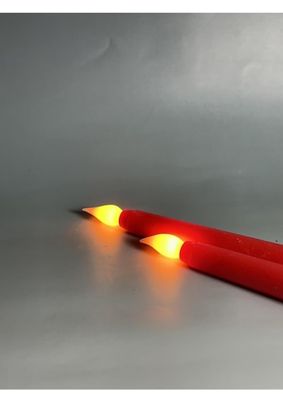 Alevsiz Led Şamdan Mum Pilli - 2 Adet Pil Hediyeli Kırmızı