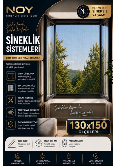 Sineklik Pencere Sinekliği Yapışkanlı Cırtlı Sinek Perdesi Yıkanabilir Tekrar Kullanılabilir 130x150 Cm