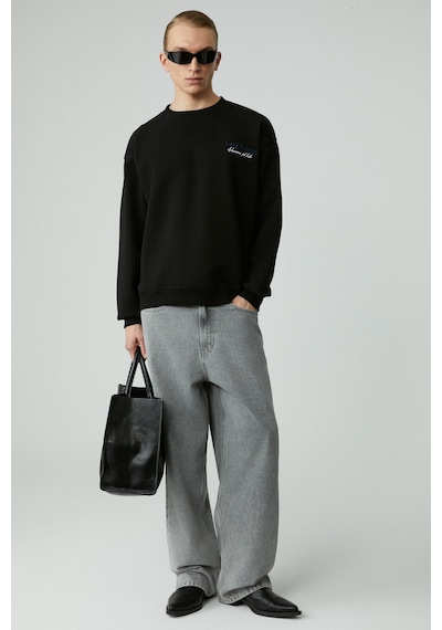 Grımelange LAZYNESS Erkek Yuvarlak Yaka 3 İplik Siyah Sweatshirt