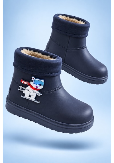 Muggo Mely Kürk Detaylı Unisex Çocuk Günlük Yağmur Ve Kar Botu Lacivert