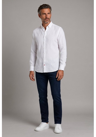 Bisse Beyaz Regular Fit Keten Cepsiz Paşa Yaka Gömlek Gmktn3ps224015 D01