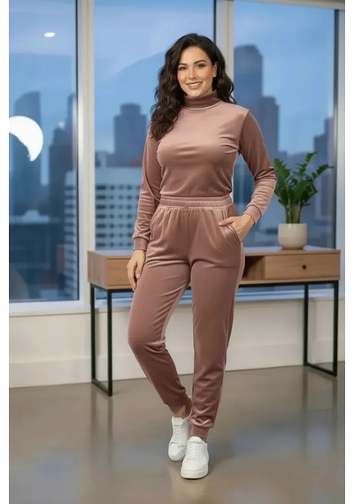 Kadın Kadife Alt Pijama Siyah GÜL KURUSU