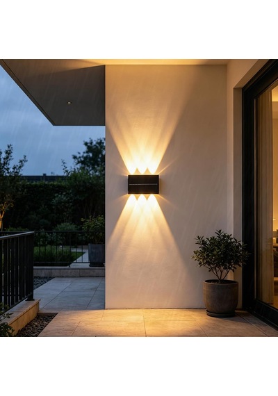 Led Duvar Lambası Dış Mekan Güneş Işığı Yukarı Ve Aşağı Modern Duvar Aydınlatması Ip65 Su Geçirmez Dış Mekan Duvar Lambası Teras Bahçe Giriş Koridor Çitler Sıcak Işık, 6 Başlı Diğer