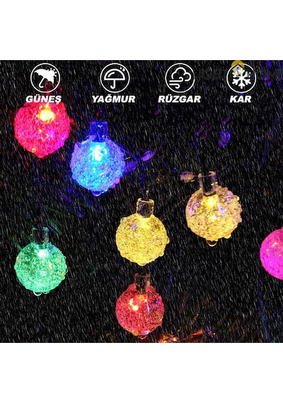 Lighthome Renkli Kristal Güneş Enerjili Solar Led Işık 50 Led 7 M