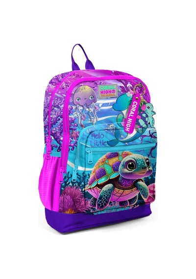 Coral High Kids Pembe Mor Kaplumbağa Desenli 3'lü Okul Çantası Seti