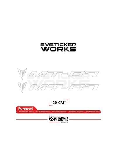 Yamaha Mt-07 Uyumlu Yazı Sticker Yüksek Kalite Özel Kesim Folyo 2'li Set Beyaz