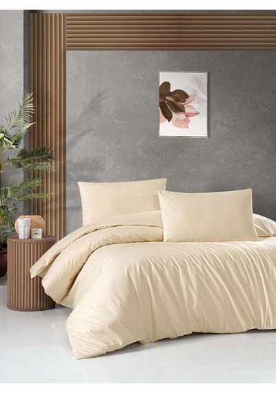 Cotton Collection Ranforce Çift Kişilik Nevresim Takımı Düzboya Krem Çok Renkli