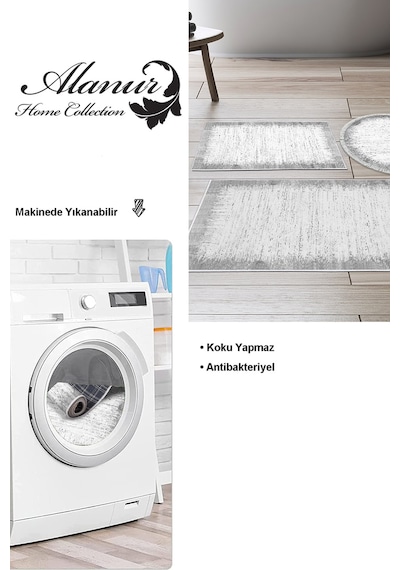 Dekoreko Kaymaz Taban Djt 3 Lü Banyo Paspas Takımı Star Pamuk Karışık Modern 1342 gri