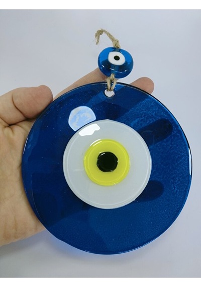 Mavi Büyük Cam Nazar Boncuğu 12 Cm El Yapımı Hediyelik Eşya