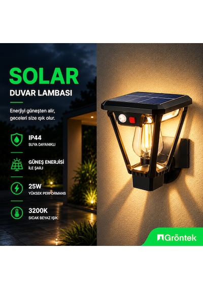 Solar Led Bahçe Armatürü 25 Watt Gün Işığı 25 Watt - Güneş Enerjili