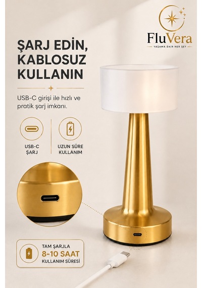 Gold Şarjlı Led Masa Lambası Kablosuz Dokunmatik Taşınabilir Dekoratif Gece Lambası Usb-c Altın