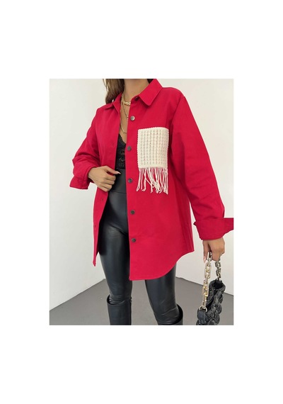 Unika Boutique Gabardin Püskül Detaylı Ceket Kırmızı