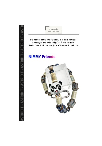 Sevimli Hediye Günlük Tarz Metal Detaylı Panda Figürlü Seramik Telefon Askısı Ve Şık Charm Bileklik