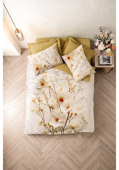 Cotton Box 3d Flower %100 Pamuk Saten - Lumea Gold