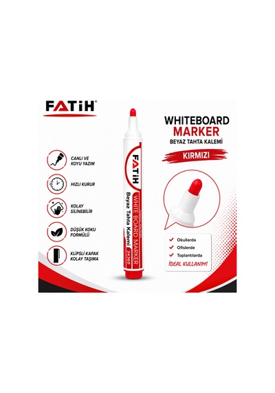 Fatih Kırmızı Beyaz Tahta Kalemi Whiteboard Marker Silinebilir Hızlı Kuruyan Düşük Kokulu