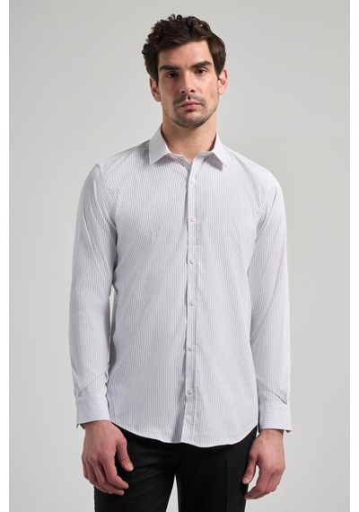 İmza Beyaz Uzun Kol Çizgili Desen Bez Ayağı Yarım İtalyan Yaka Cepsiz Esnek Classic Slim Fit Gömlek 1004245217 Beyaz İmza Beyaz Uzun Kol Çizgili Desen Bez Ayağı Yarım İtalyan Yaka Cepsiz Esnek Classic Slim Fit Gömlek 1004245217 Beyaz