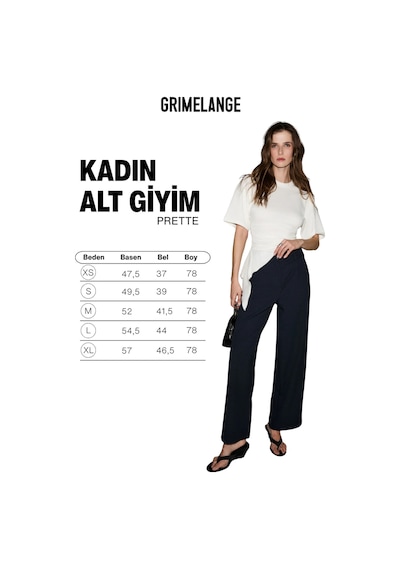 Grımelange Prette Kadın Yumuşak Dokulu Geniş Paçalı Dokuma Lacivert Pantolon