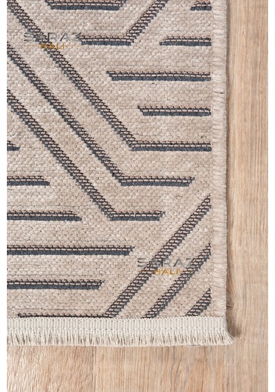 Saraz Halı Ada Kilim Modern Salon Mutfak Koridor Kesme Yolluk Dokuma Makine Halısı Zigzag Vizon Vizon