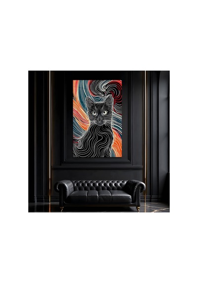 Kara Kedi Iı Cam Tablo, Temperli Cam Hayvan Temalı Duvar Tablosu, Uv Baskılı Modern Salon Yatak Odası Duvar Dekoru, Dekoratif Hediyelik Tablo