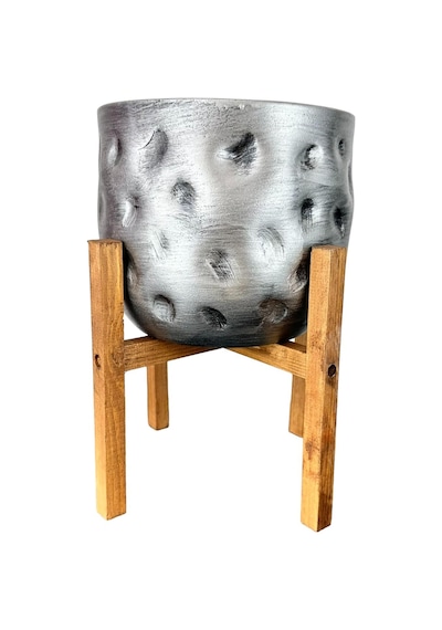 Bitki Tasarımı Ev Dekorasyon Aksesuar Gümüş Desenli Toprak Saksı Saksılık Salon Çiçeklik 4 Ayaklı 19 Cm