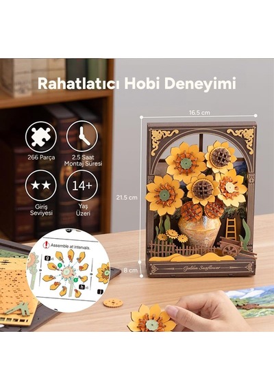 Rowood Th002 Ayçiçeği Golden Sunflower Dıy Minyatür Maket Model Seti Ahşap 3d Wooden Puzzle 3d Model Kit Detaylı Dekoratif Hobi Seti Ahşap Maket