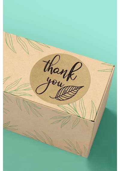 Thank You Kraft Yapraklı Kargo Paket Sticker Etiketi 3x3cm St2064 Çok Renkli