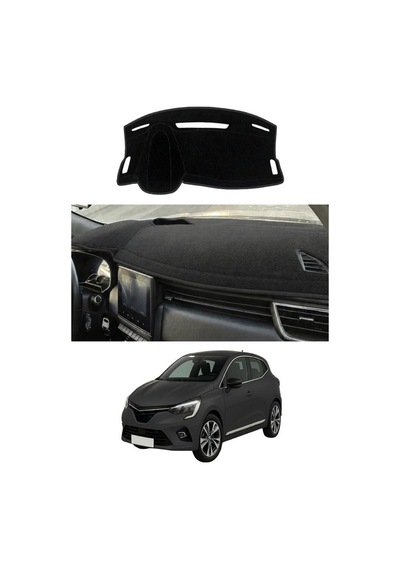 Renault - Clio 5 2019+ Uyumlu Torpido Koruma Kılıfı - Siyah Şeritli