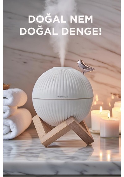 H13 Beyaz Minimalist Kuş Figürlü Ahşap Standlı Gece Lambalı Dekoratif Hava Nemlendiricisi (İthalatçı Garantili)