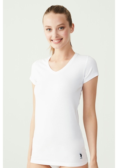 U.S. Polo Assn. Kadın Beyaz Kısa Kollu V Yaka T-Shirt 66004