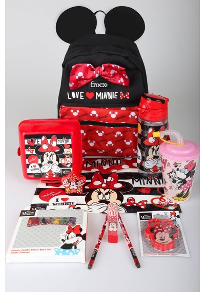 X Dekomus Lisanslı Minnie Mouse Kırtasiye Seti Love Collection Küçük Boy Anaokul Çantası,matara,beslenme Kabı,çıtçıt Dosya Seti Altın