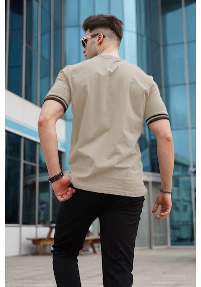 Madmext Bej Basic Erkek Tişört Bej