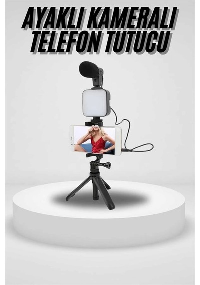 Akıllı Telefon Vlog Kiti Tripod Mini Mikrofonlu Telefon Tutucu Çok Renkli