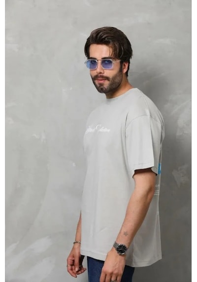 Modi Erkek Baskılı T-shirt Kısa Kol Bisiklet Yaka Regular Fit Rahat Kalıp Günlük Tişört - Gri - Mymg185505