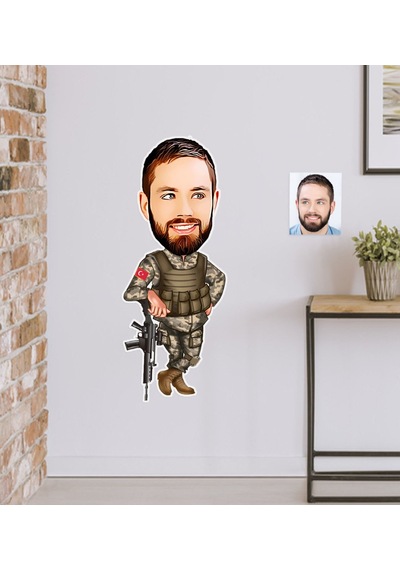 Kişiye Özel Asker Karikatürlü Duvar Sticker 50X70CM 2