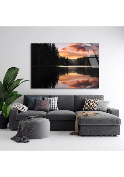 Orman Gölü Gün Batımı - Cam Tablo - Deg1303 125 X 80 Cm