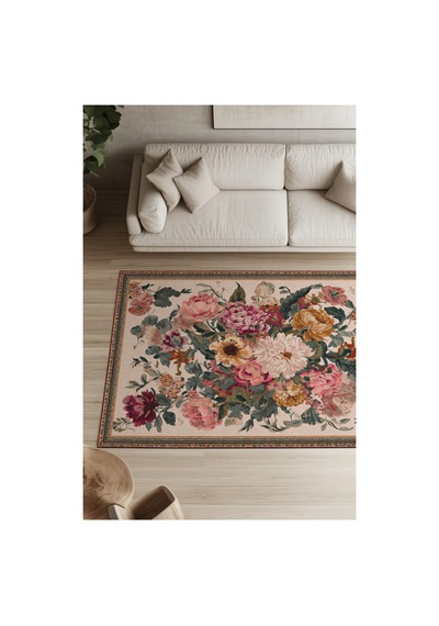 Fiora 205 Bej Çok Renkli Çiçekli Modern Bordürlü Halı İnce Kilim Halı Hol Yolluk Ev Oda Salon Halısı