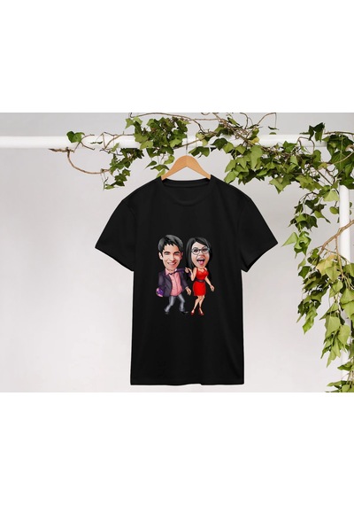 Bk Gift Kişiye Özel Sevgililer Karikatürlü İkili Siyah T-shirt Seti, Sevgililer Hediye, Çift Hediyesi, Yıl Dönümü Hediyesi, Kişiye Özel Tişört-9