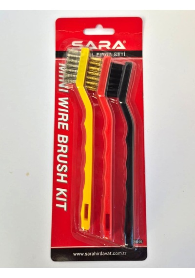 Sara 3 Lü Mini Tel Fırça Seti Pirinç + Paslanmaz Çelik + Naylon Tel 3'lü