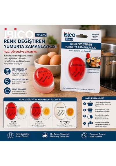 İbico İ22-465 Renk Değiştiren Yumurta Pişirme Zamanlayıcı Sert Orta Yumuşak Diğer