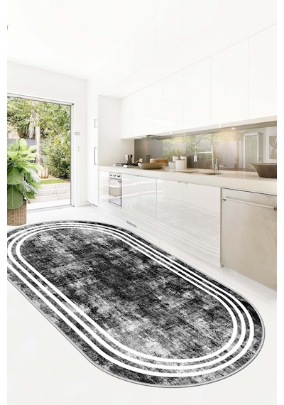 West Home Dijital Baskı Yıkanabilir Kaymaz Taban Leke Tutmaz Siyah Oval Mutfak Halısı Salon Halısı Ve Yolluk Wh 413 Black Oval