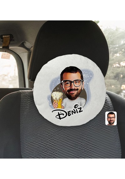 Bk Gift Kişiye Özel İsimli Erkek Karikatürlü Yuvarlak Araç Koltuk Yastığı-51 Çok Renkli