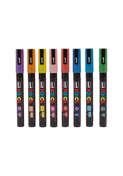 Uni 0.9-1.3 Mm Su Bazlı Poster Markörü Simli 8 Li Set