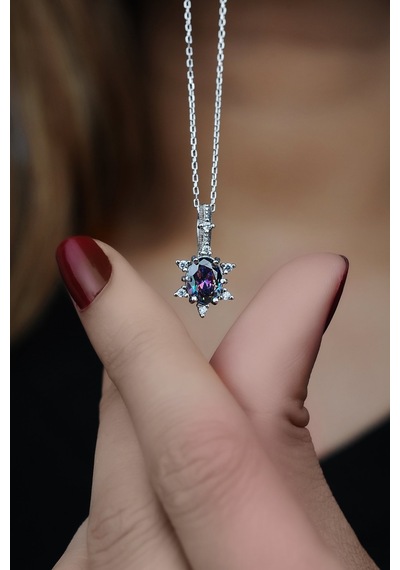 Encili Silver 925 Ayar Gümüş Mistik Topaz Taşlı Model Kadın Kolye